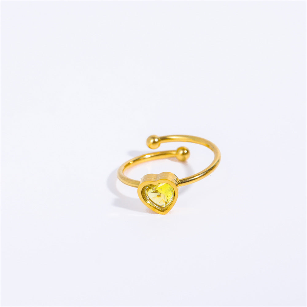 Venta al por mayor Anillo de oro de 18 quilates chapado en corazón abierto de acero inoxidable